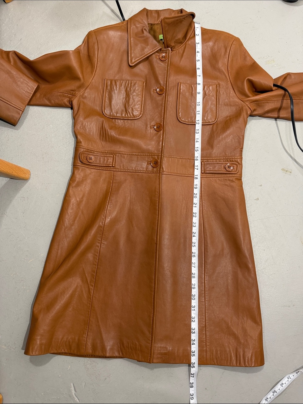 Vintage Classic Cognac Leather Button-Front Coat - Picture 12 of 13